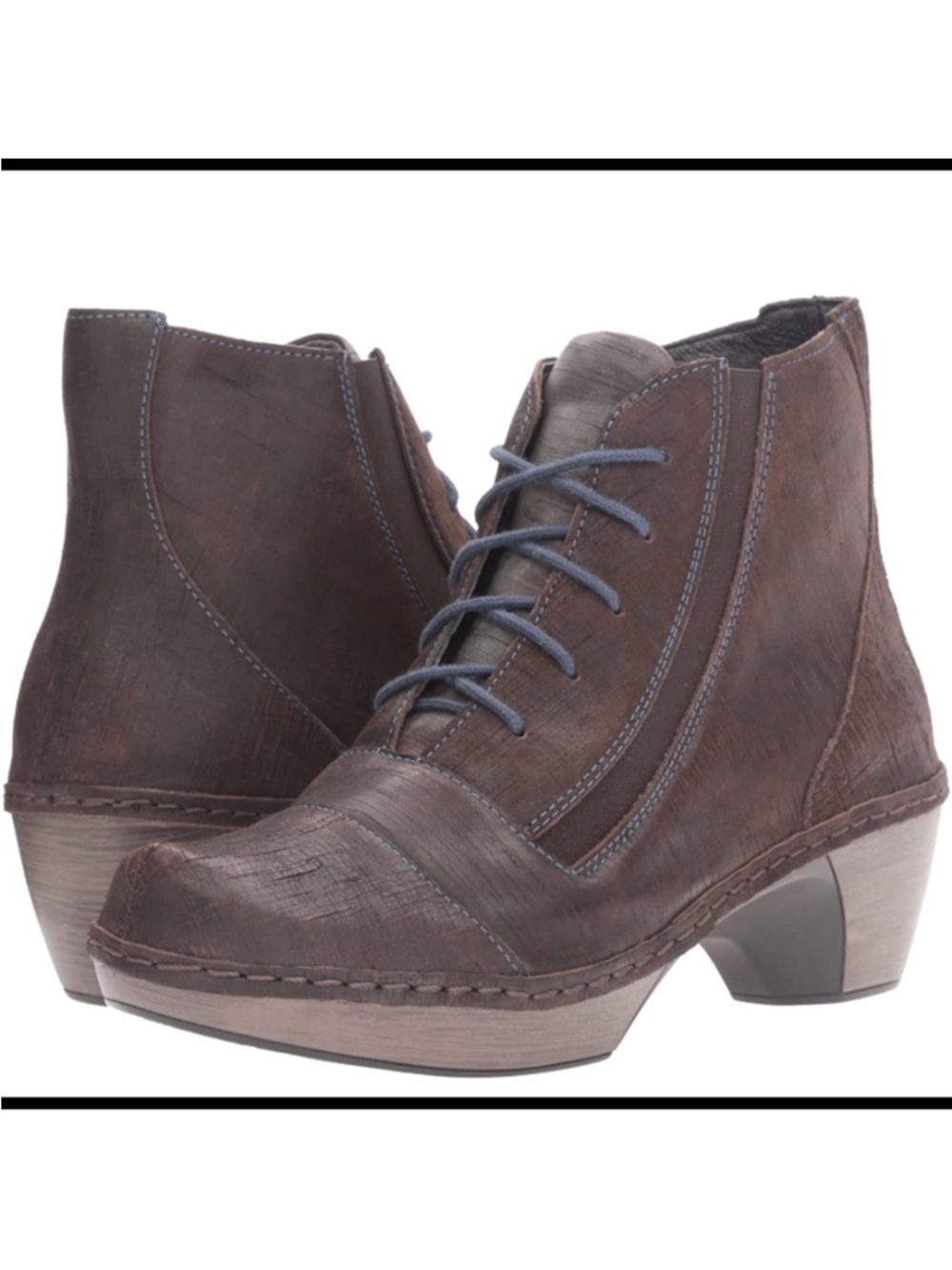 Naot Avila Bootie Boots Brown Textured Leather Lace Up 42 US 11 Comfort Heel